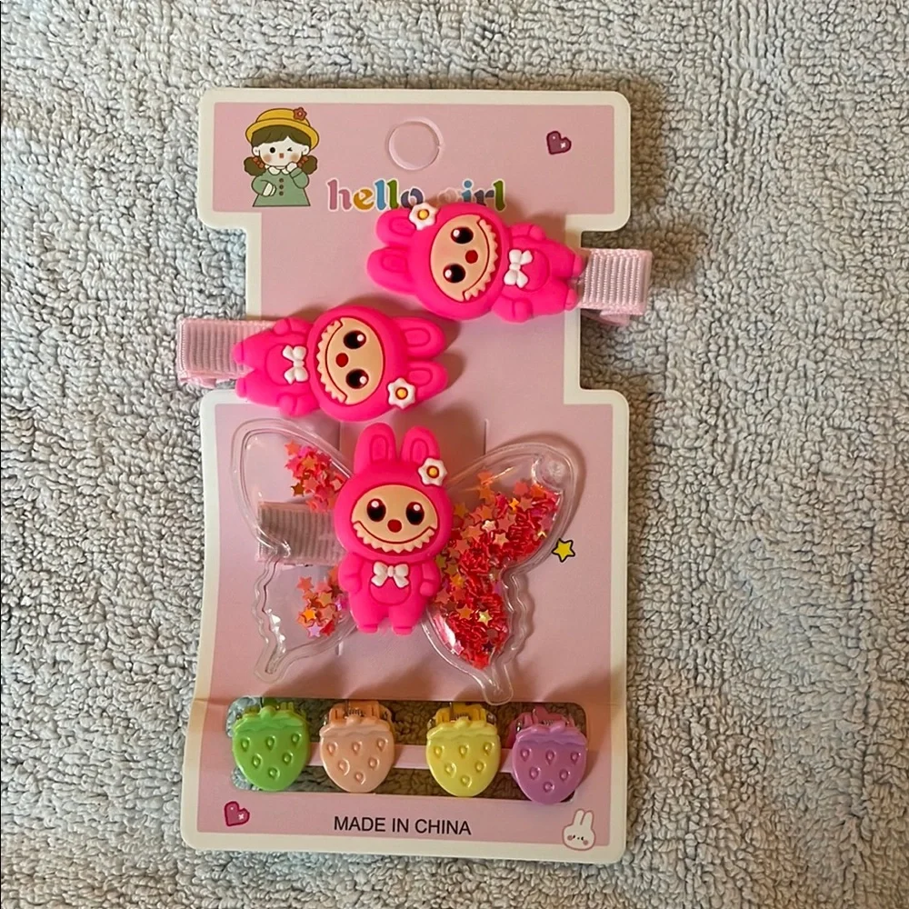 Pink Hair Clips Set cartoon Labubu monsters nwt